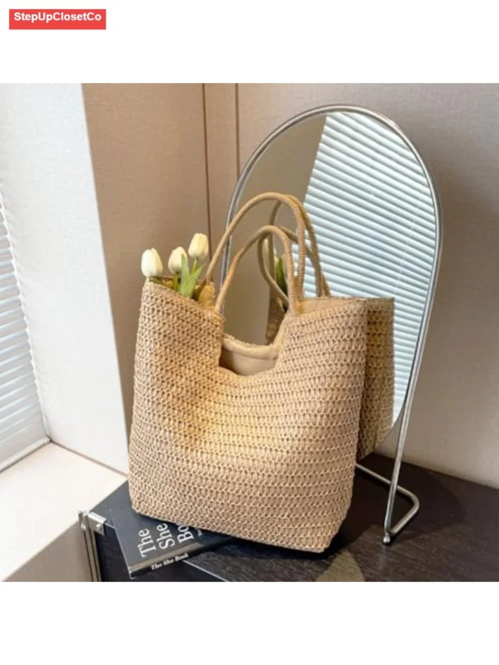 Straw Woven Beach Tote Hobo with Zipper, Women Vacation Shoulder Bag